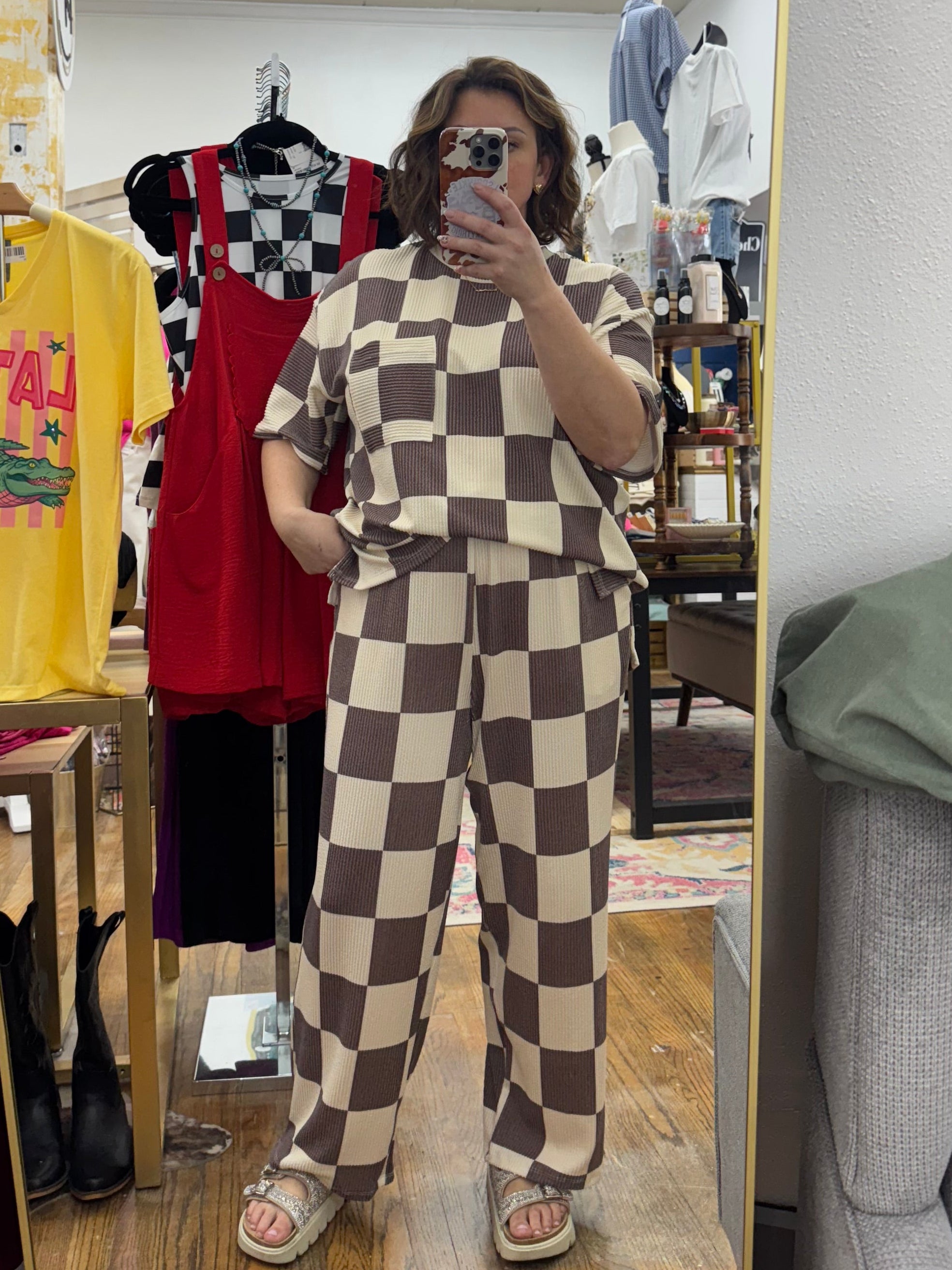 BIG CHECKER RIBBED SET