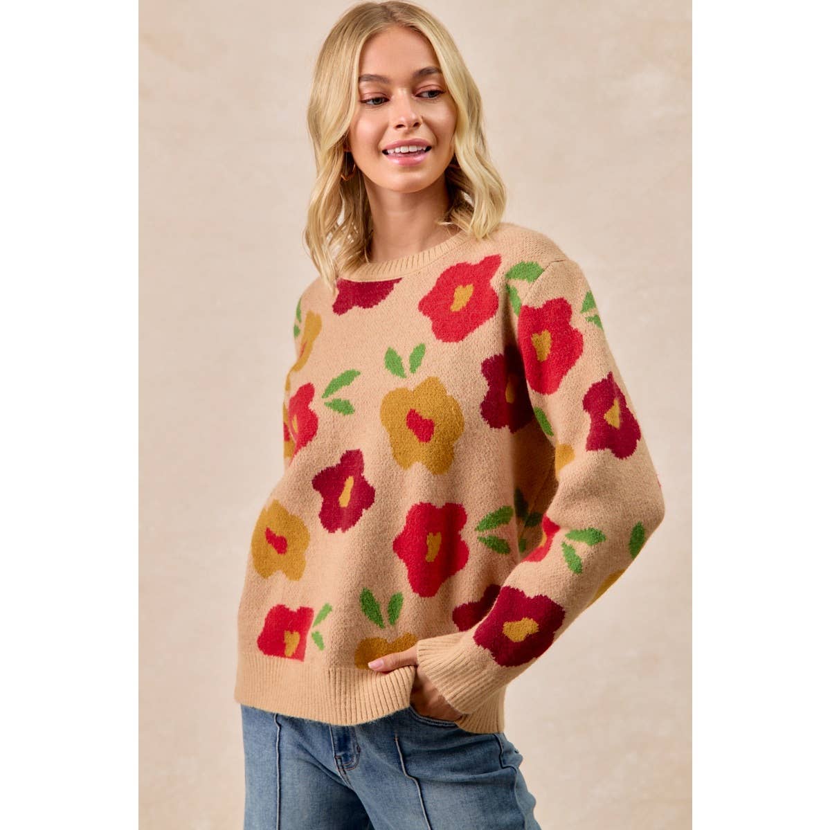 FLORAL PATTERN SWEATER TOP