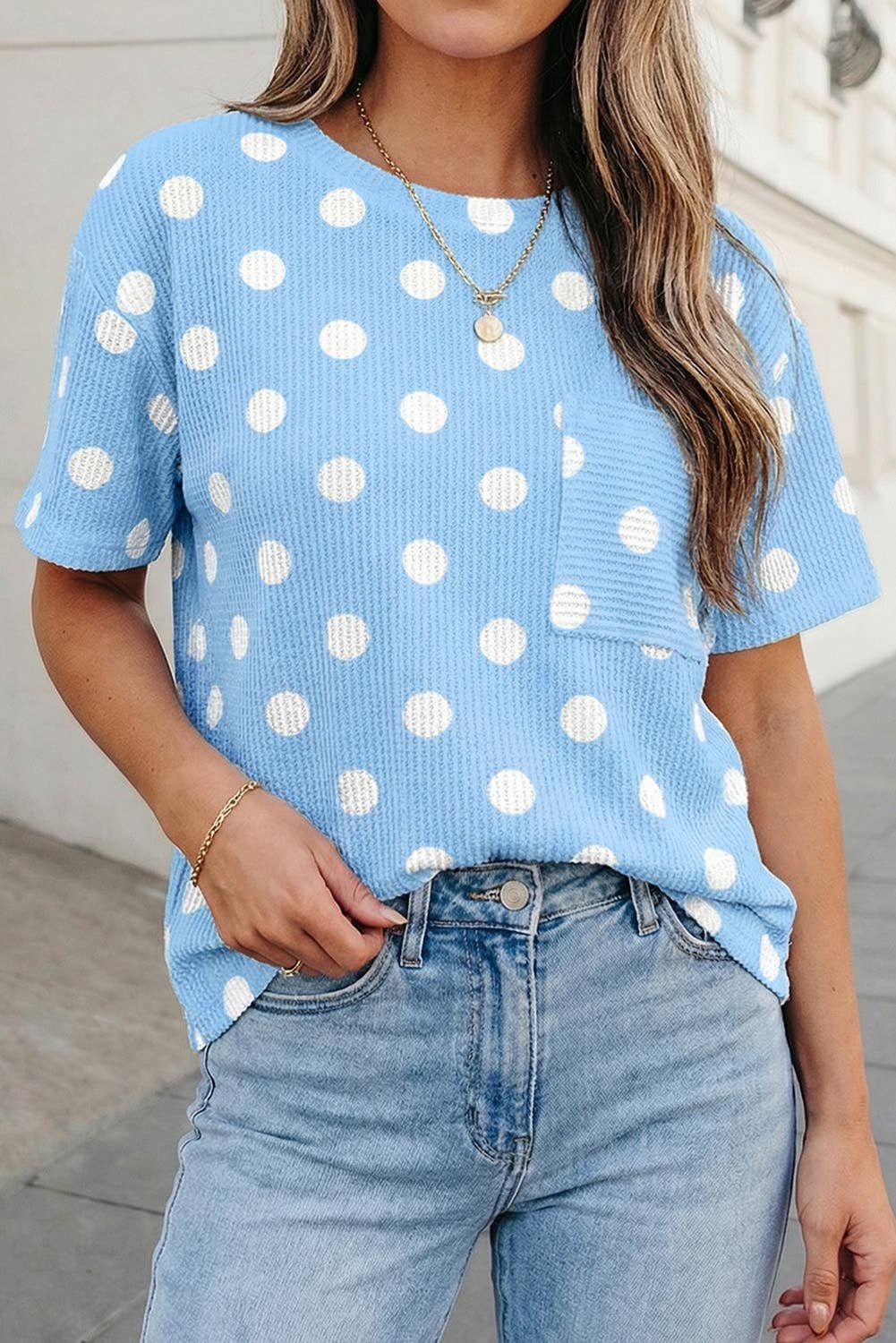 Rib Polka Dot Chest Pocket T Shirt