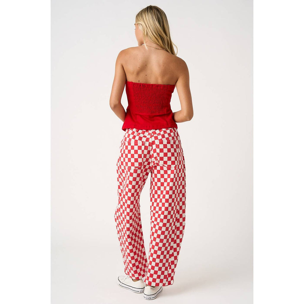GAME DAY CHECKERED ELASTIC WAIST BARREL PANTS