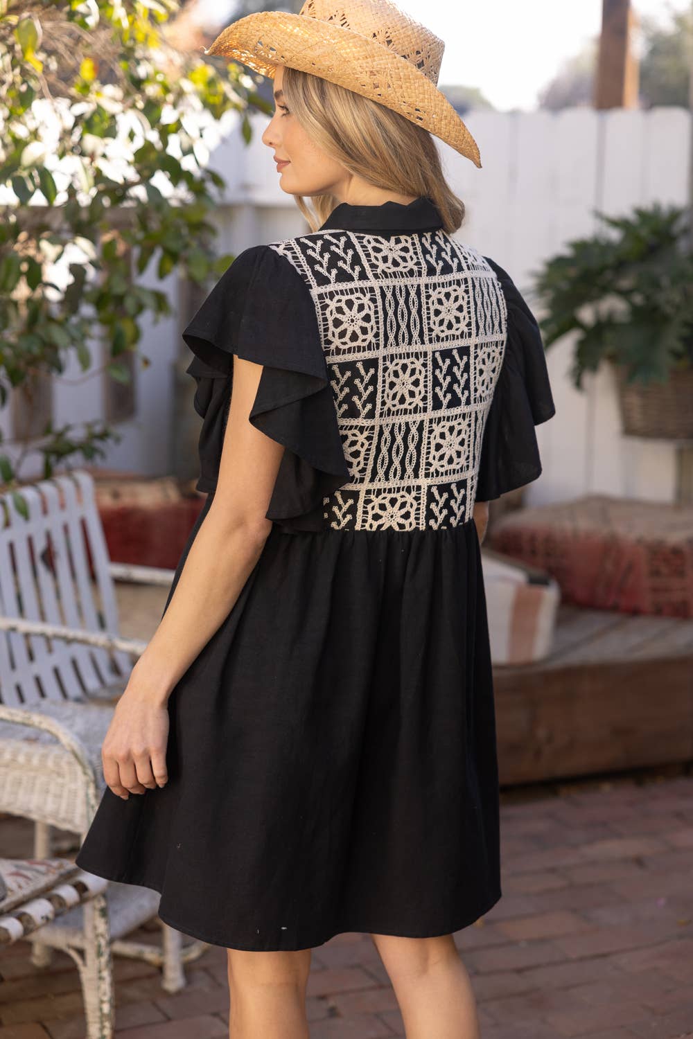 Cotton Lace Ruffle Sleeve Shirt Dress