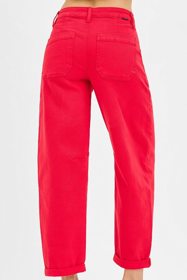 HR ANKLE CUFFED BARREL JEANS