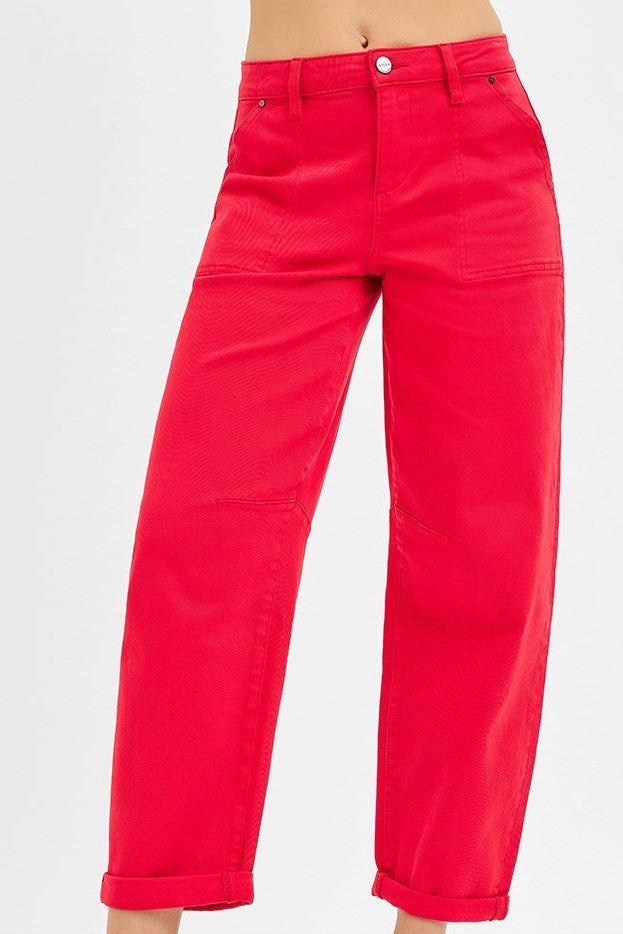 HR ANKLE CUFFED BARREL JEANS