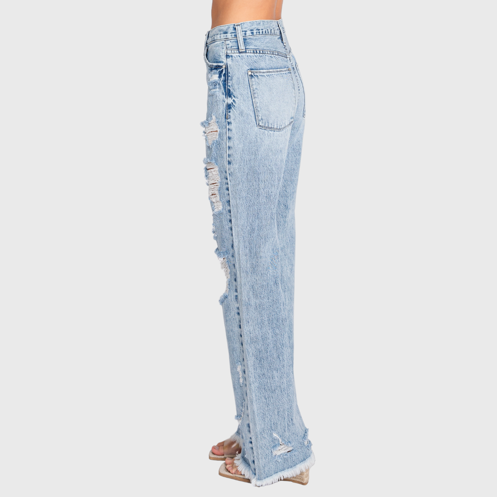 DESTROYED HIGH RISE RIGID VINTAGE FLARE JEANS