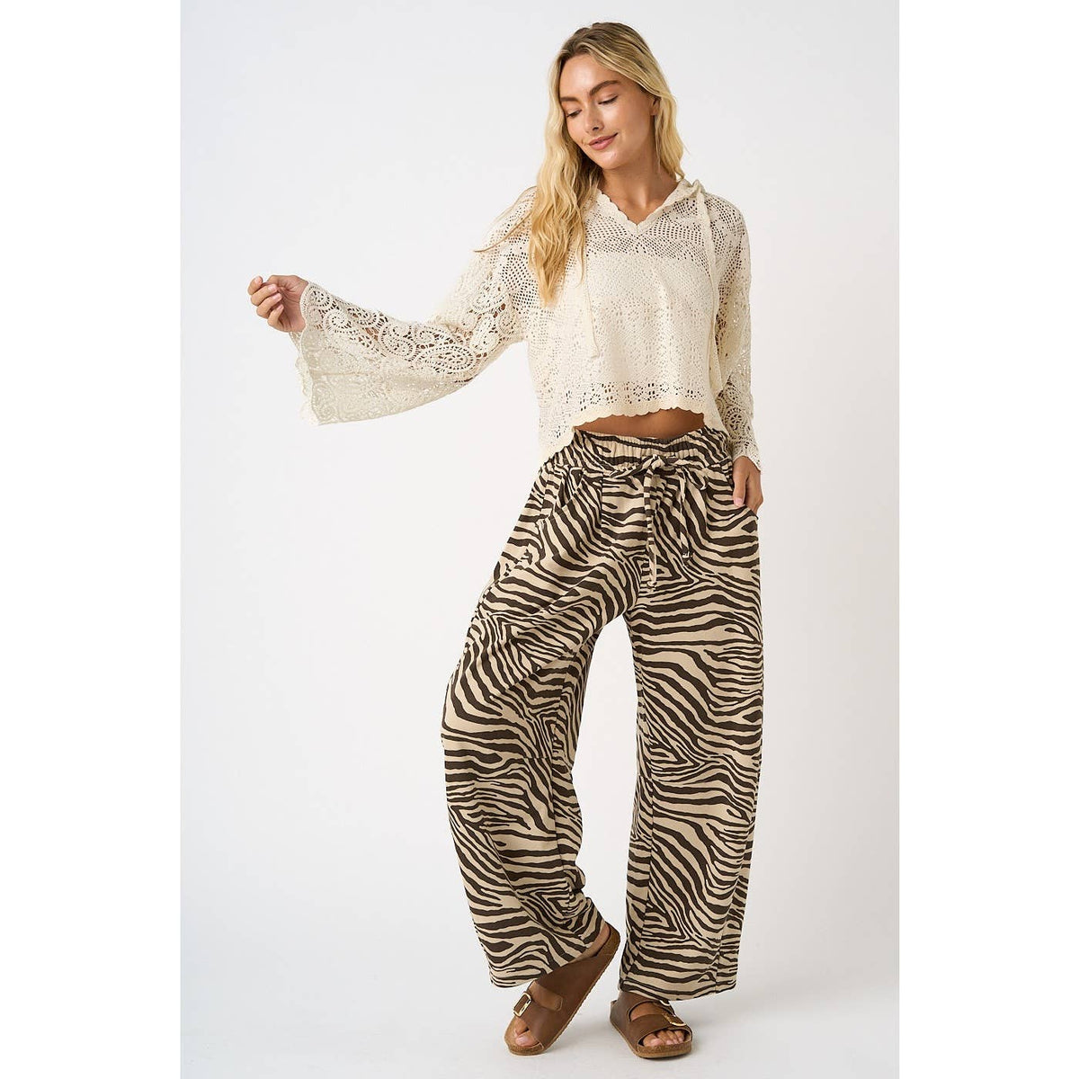 ZEBRA PRINT PULL-ON BARREL LEG PANTS
