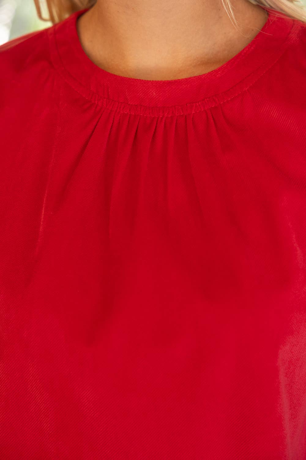 Scalloped Hemline Bubble Sleeve Solid Corduroy Top