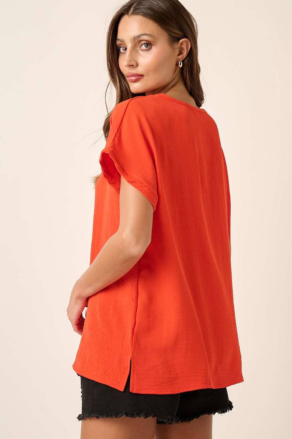 AIRFLOW ROUND NECK DOLMAN SHORT SLEEVE WOVEN TOP