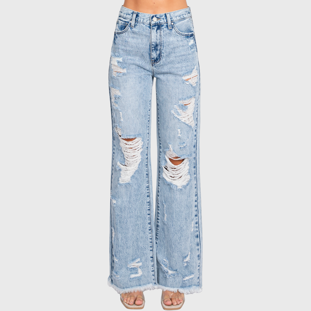 DESTROYED HIGH RISE RIGID VINTAGE FLARE JEANS