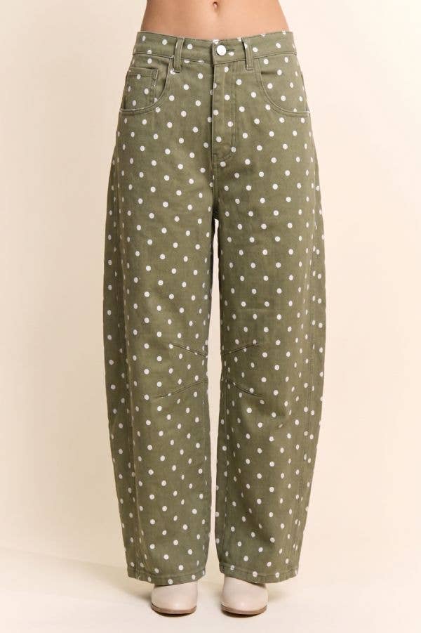High-Waist Polka Dot Barrel Pants
