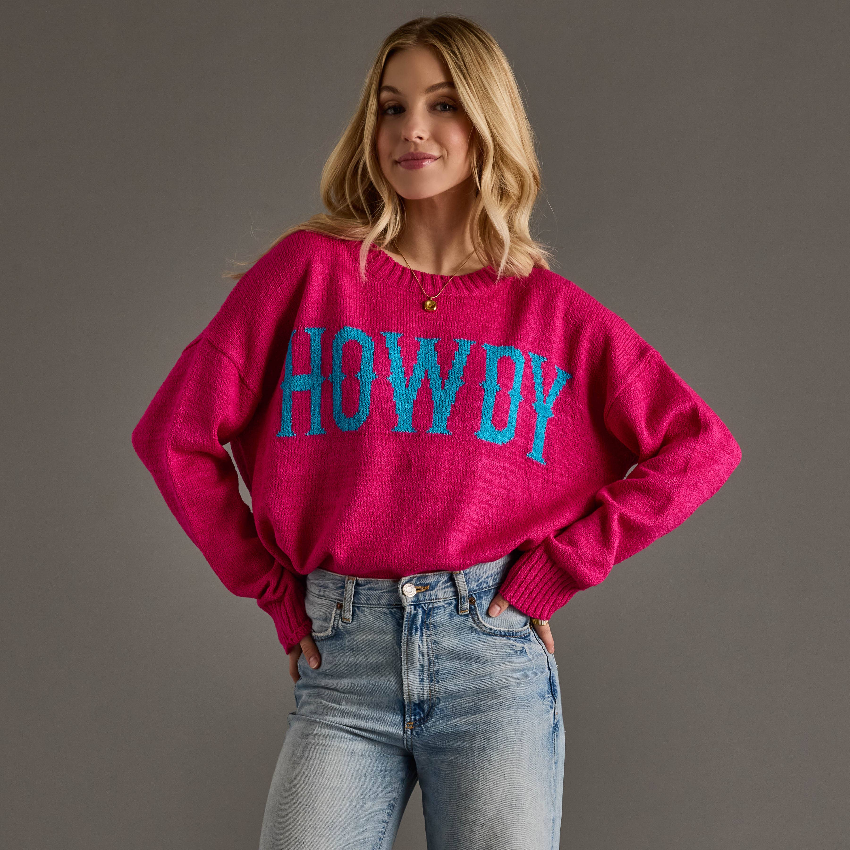 Bright Pink Howdy Lightweight Sweater