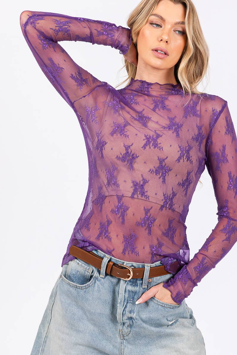 LONG SLEEVE FLORAL LACE TOP