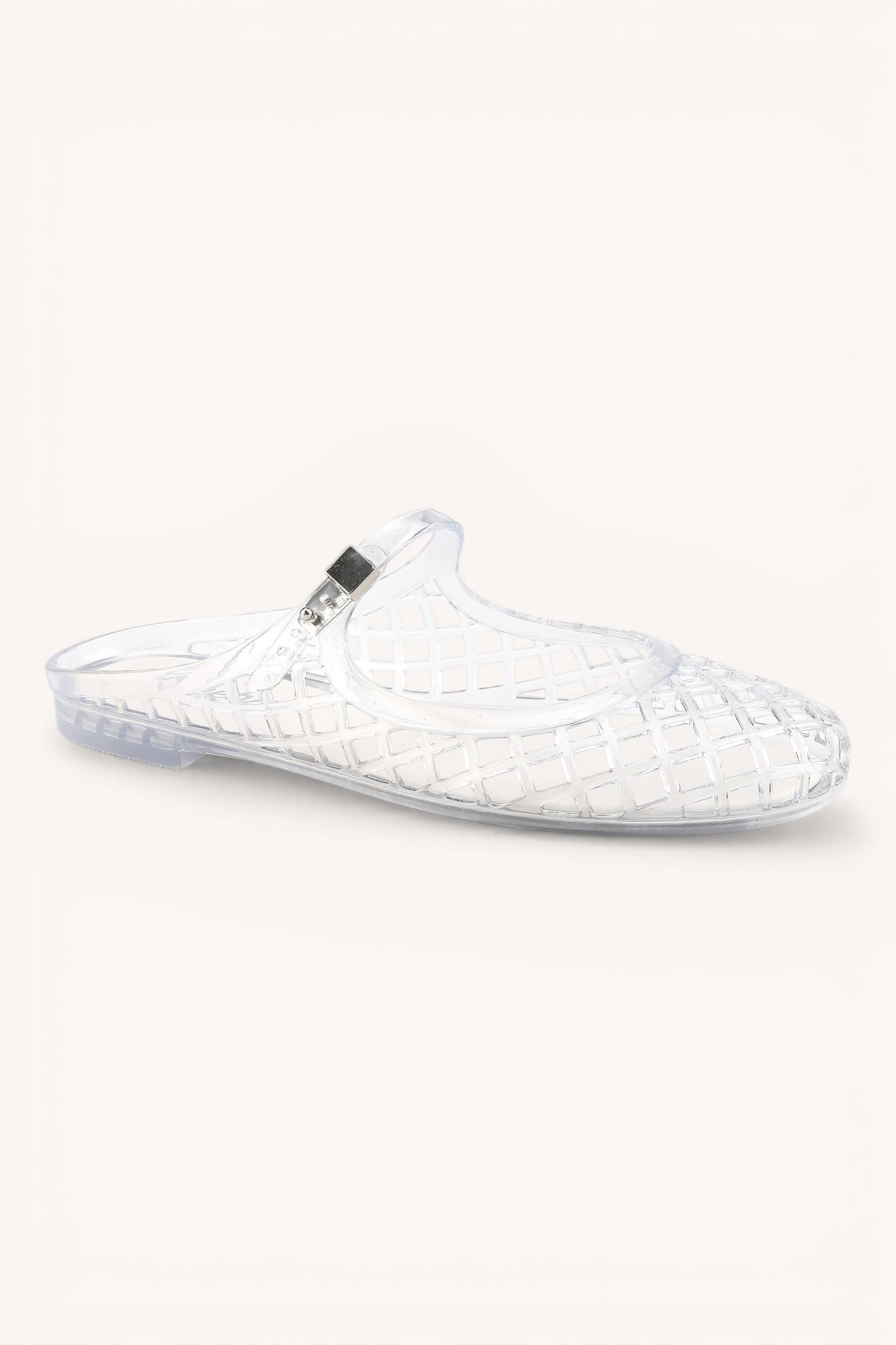 JELLYBEE-1 Transparent PVC Jelly Mesh Mule Shoes with Color