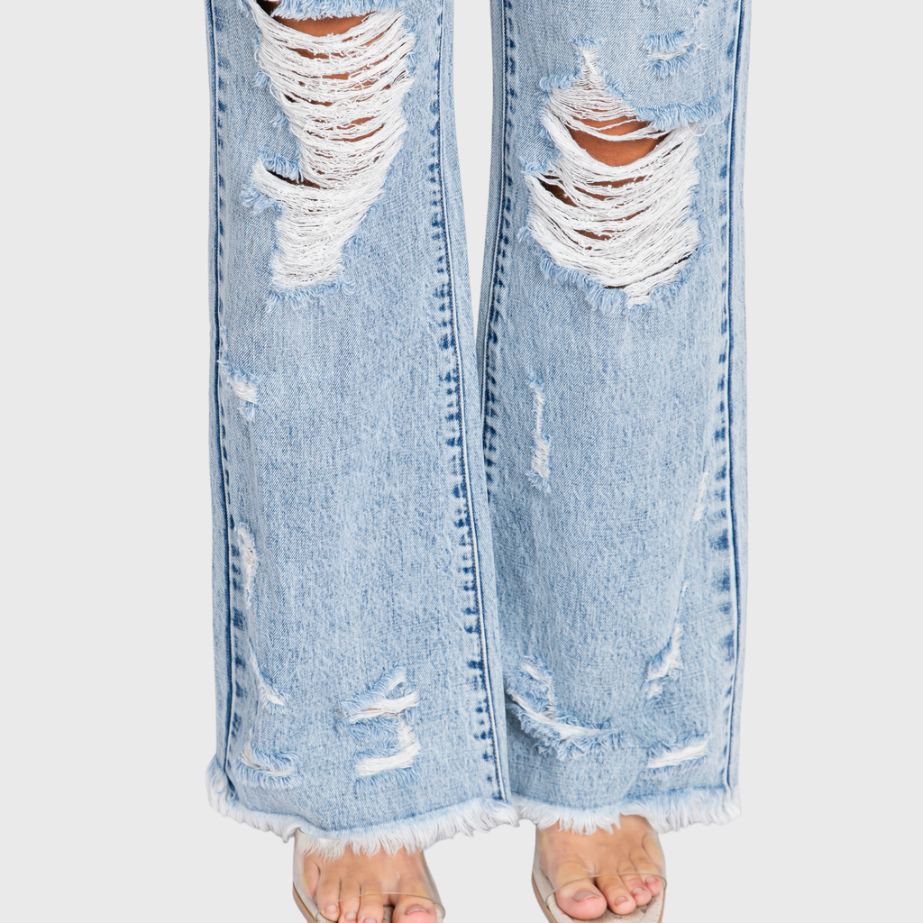 DESTROYED HIGH RISE RIGID VINTAGE FLARE JEANS