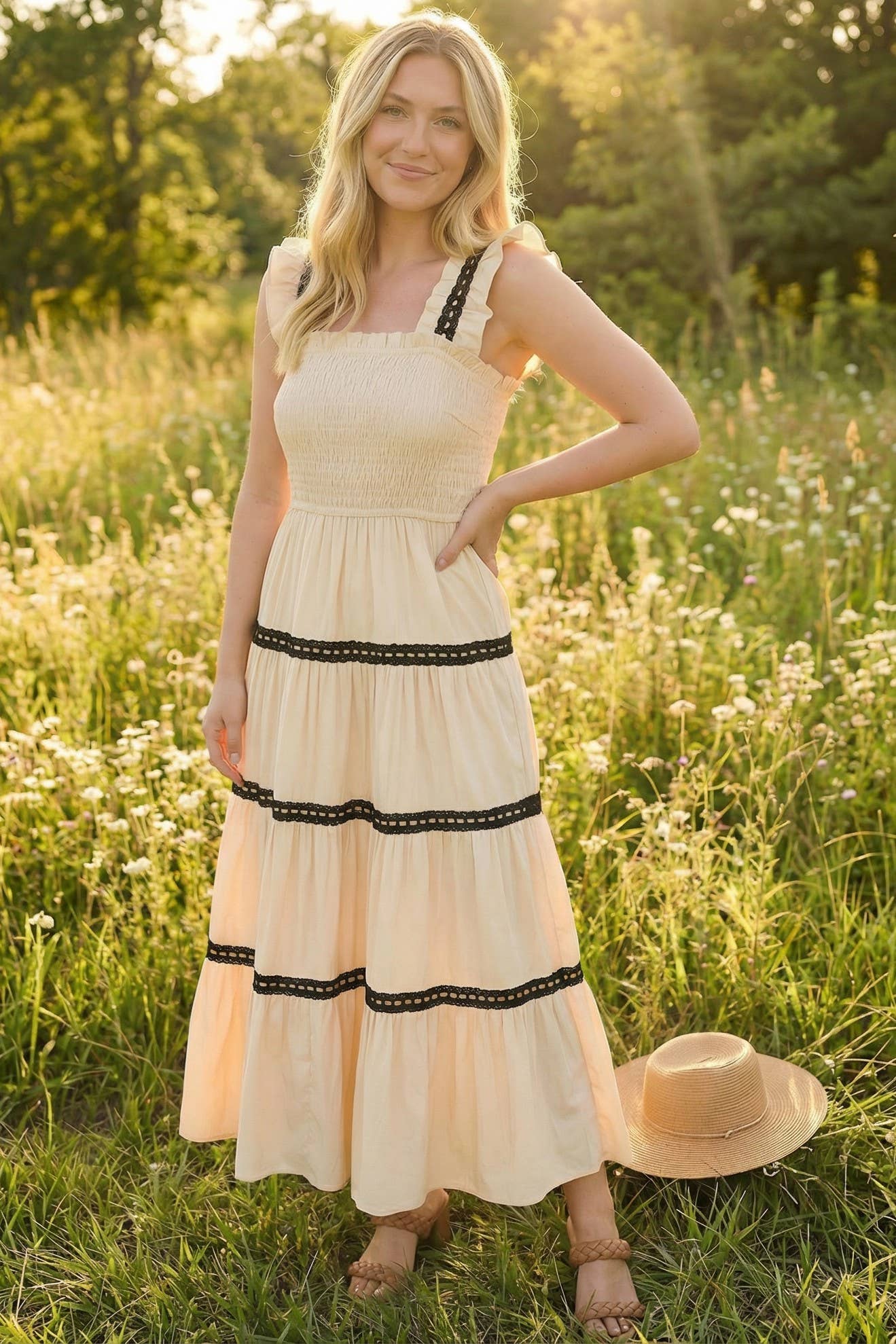 Crochet Lace Tape Midi Dress
