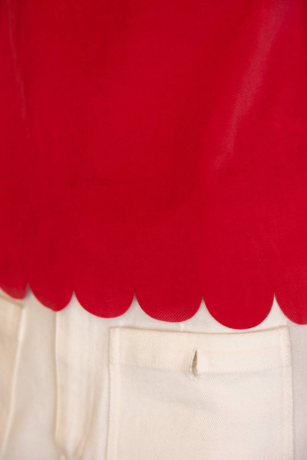 Scalloped Hemline Bubble Sleeve Solid Corduroy Top