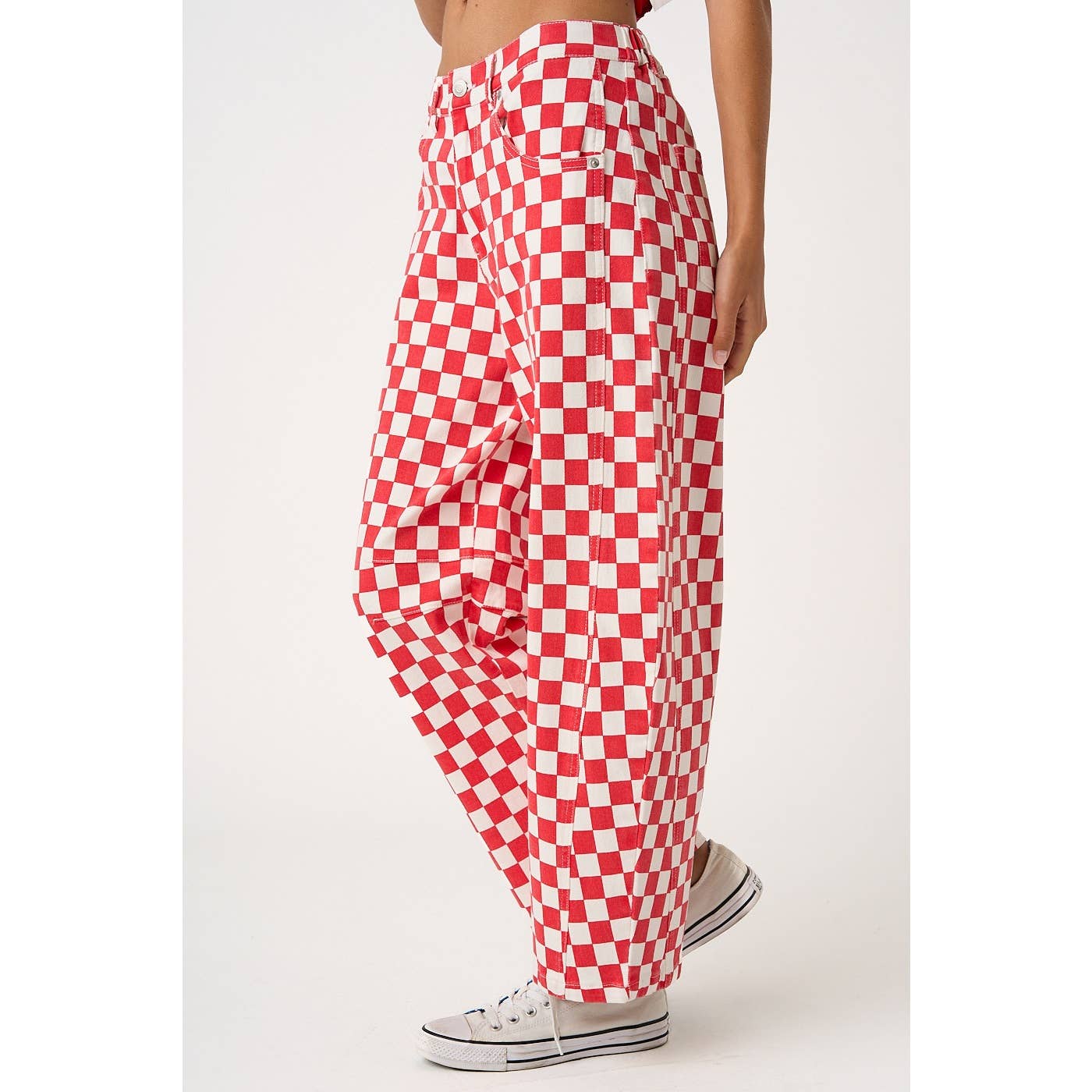 GAME DAY CHECKERED ELASTIC WAIST BARREL PANTS