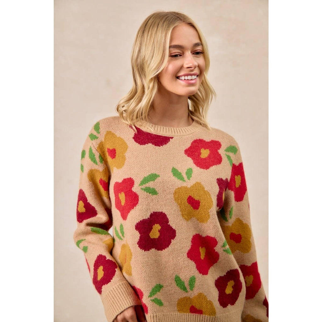 FLORAL PATTERN SWEATER TOP