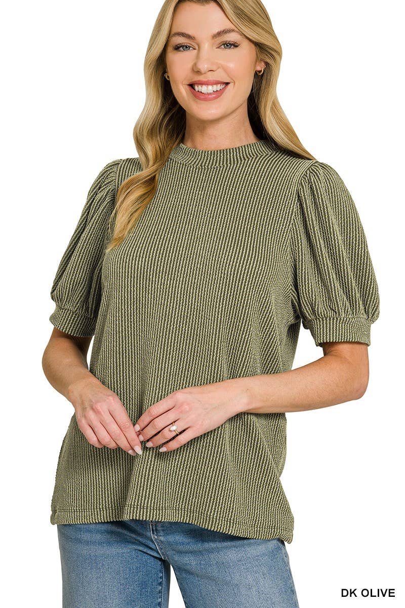 Raised Rib Puff Sleeve Top