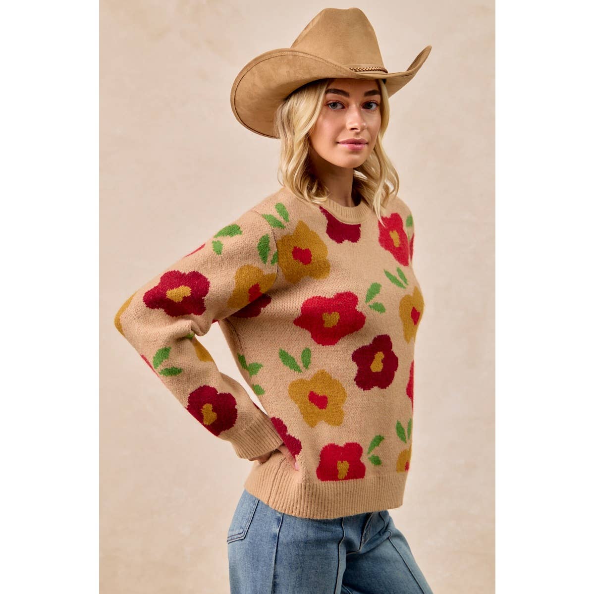 FLORAL PATTERN SWEATER TOP