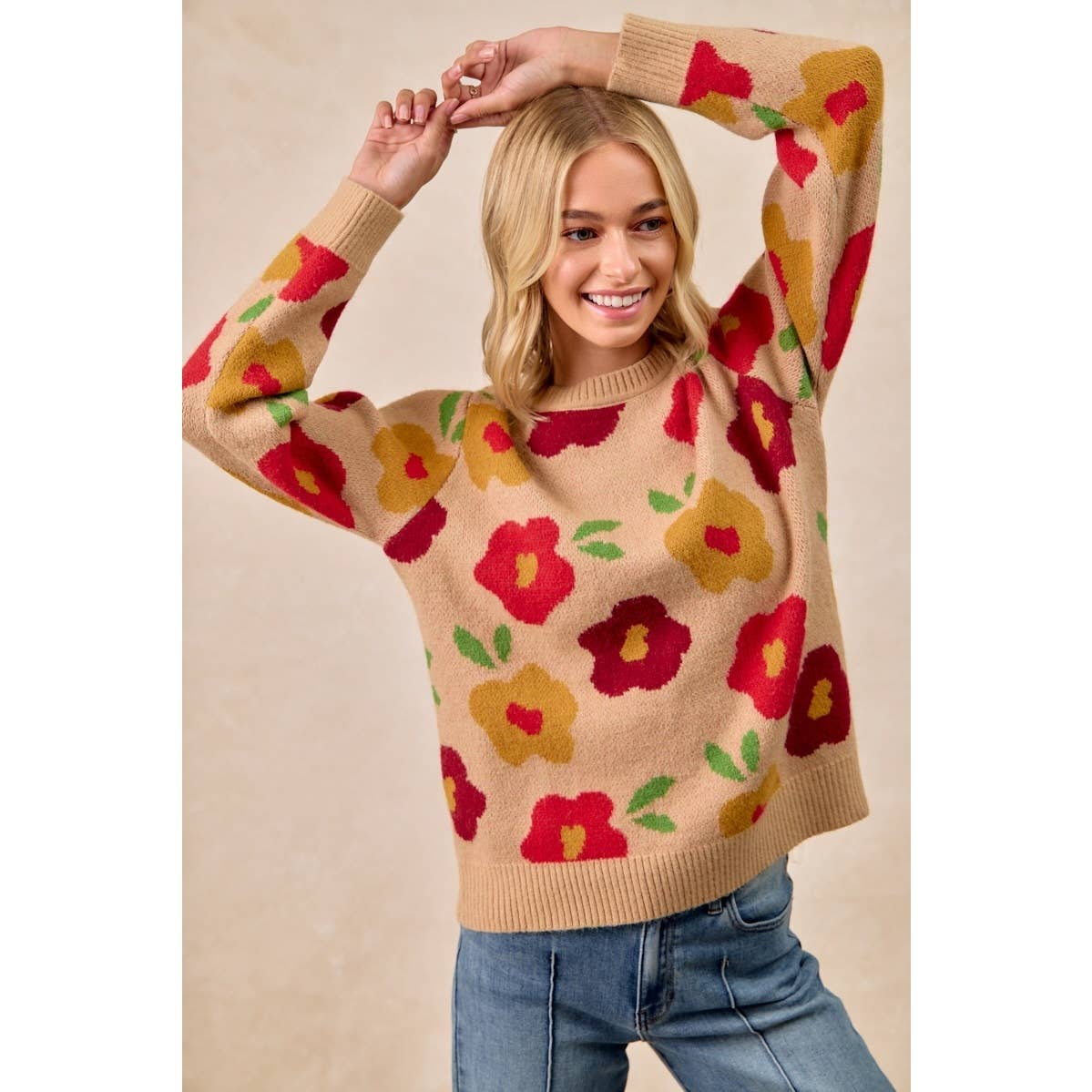 FLORAL PATTERN SWEATER TOP