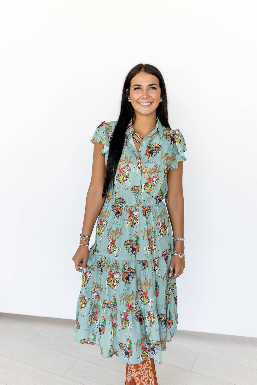 TH83 FLUTTER SLEEVE DRESS HOWDY  (7 Piece)