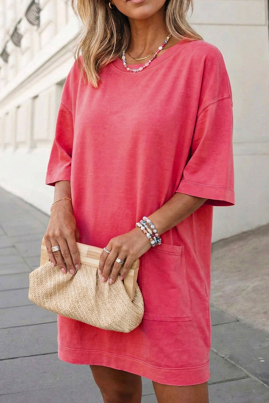 Solid Drop Shoulder Loose T Shirt Mini Dress
