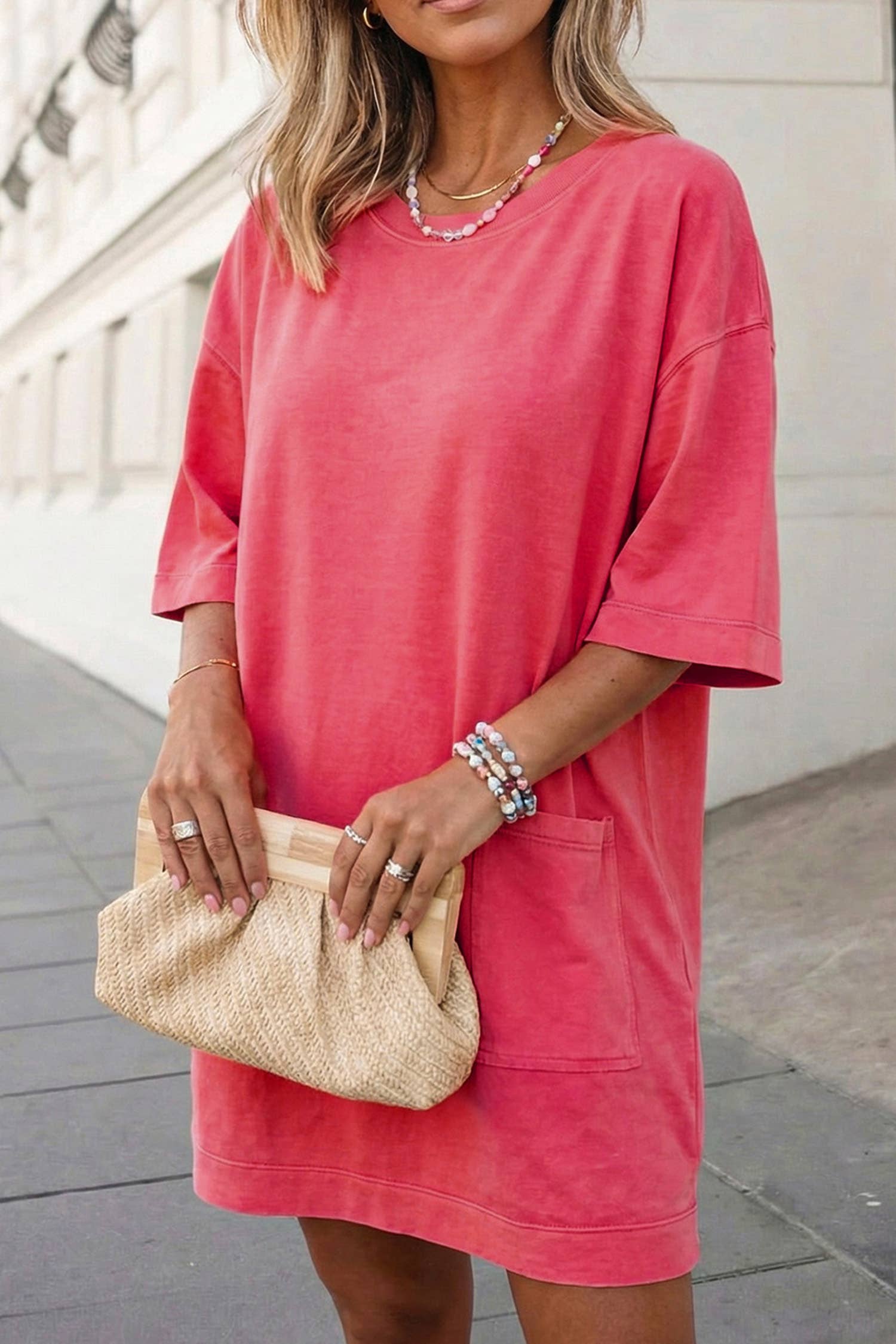Solid Drop Shoulder Loose T Shirt Mini Dress