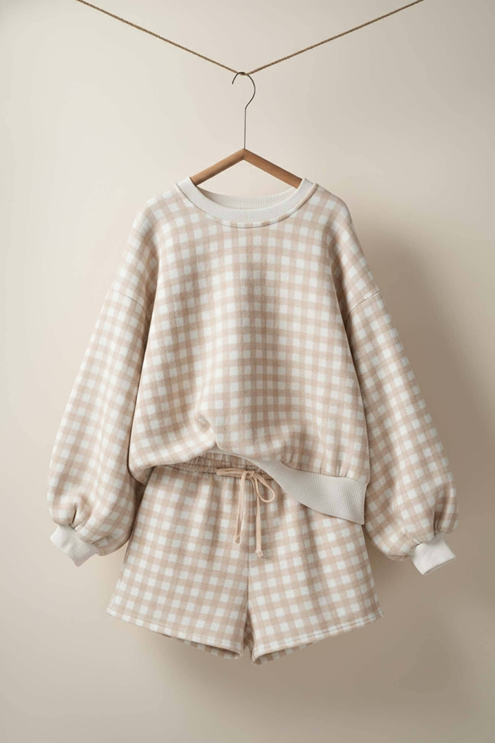 Gingham Fuzzy Knit Lounge Set