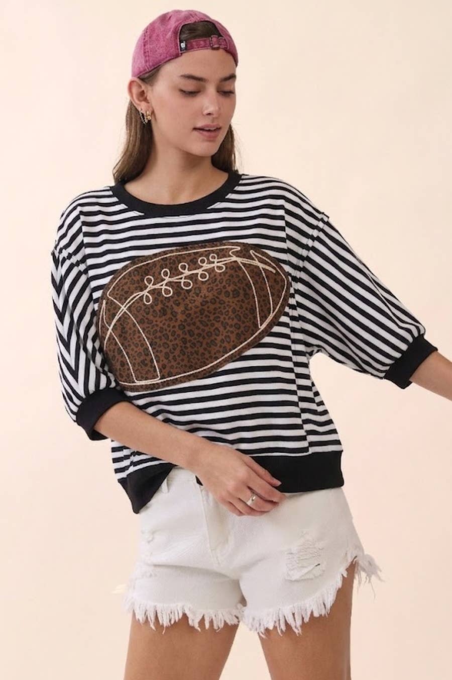 Striped Football Graphic Knit Top