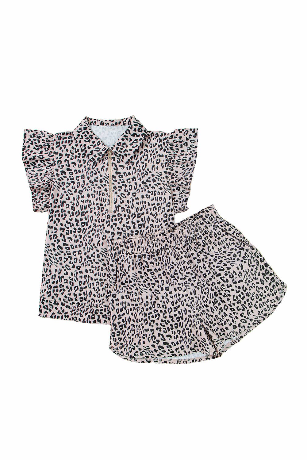 Leopard Ruffled Sleeve Top and Short Set