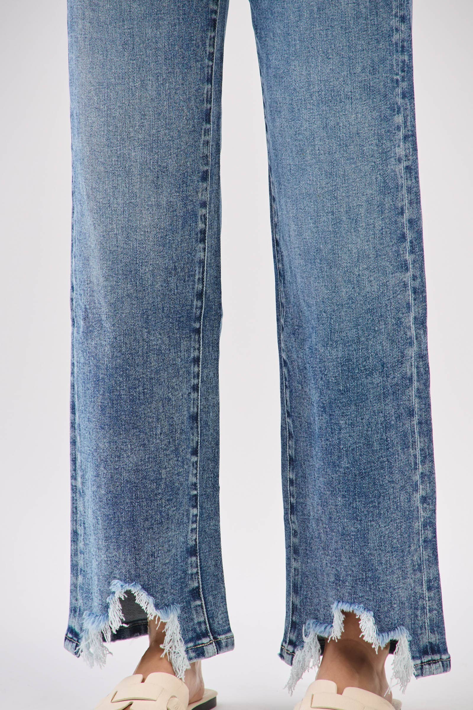 MA HIGH RISE SLIM WIDE LEG W/ DESTROYED HEM JEANS