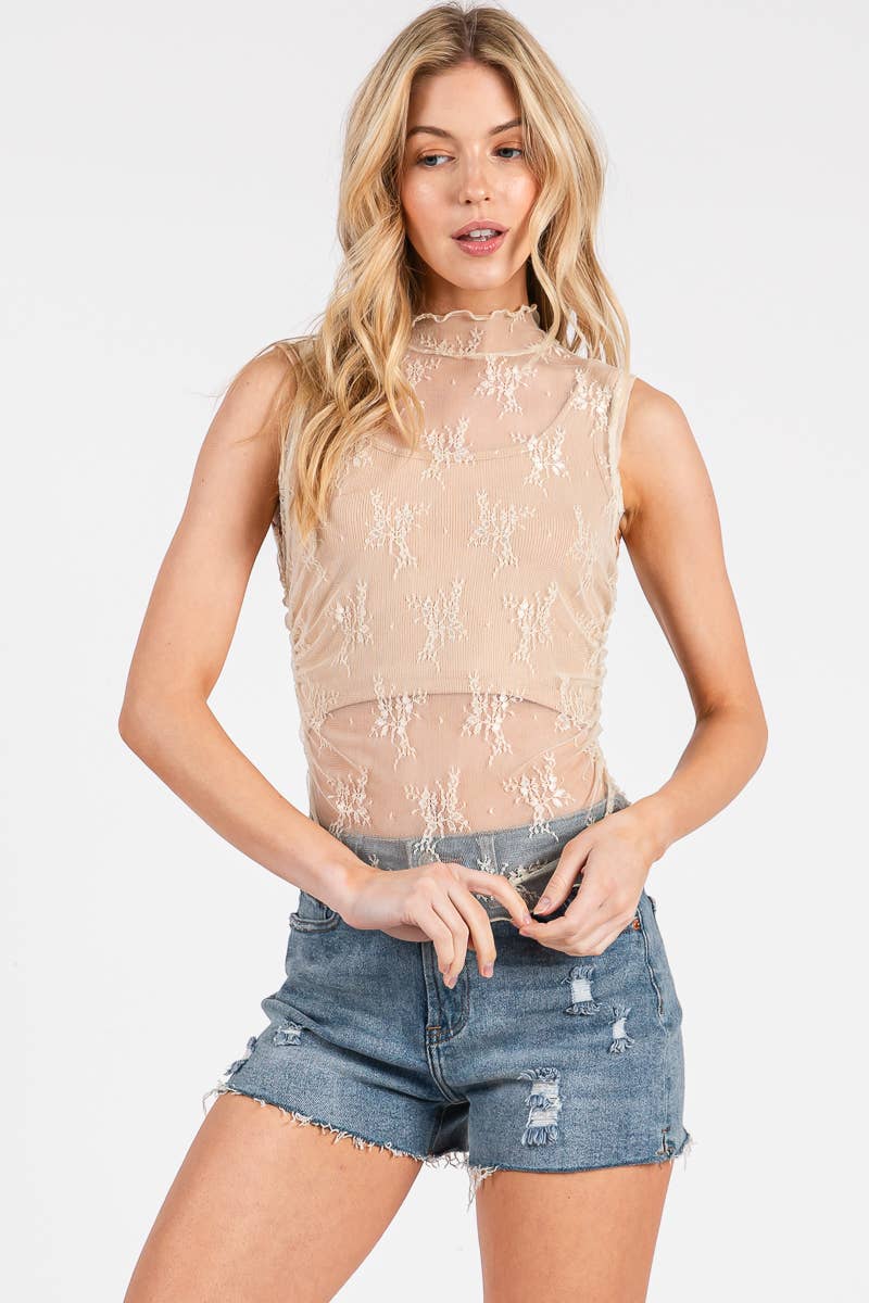 FLORAL LACE MUSCLE TOP
