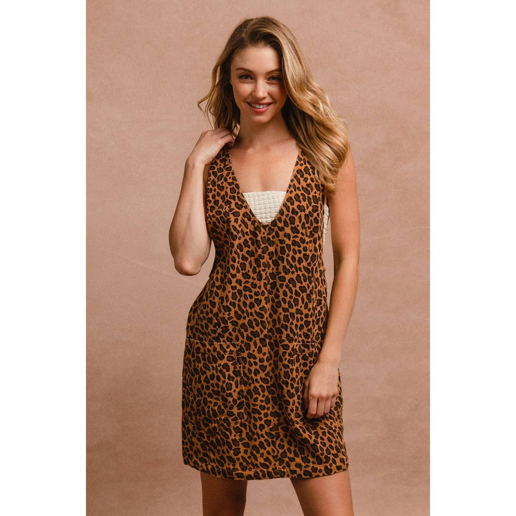 LEOPARD DENIM MINI DRESS