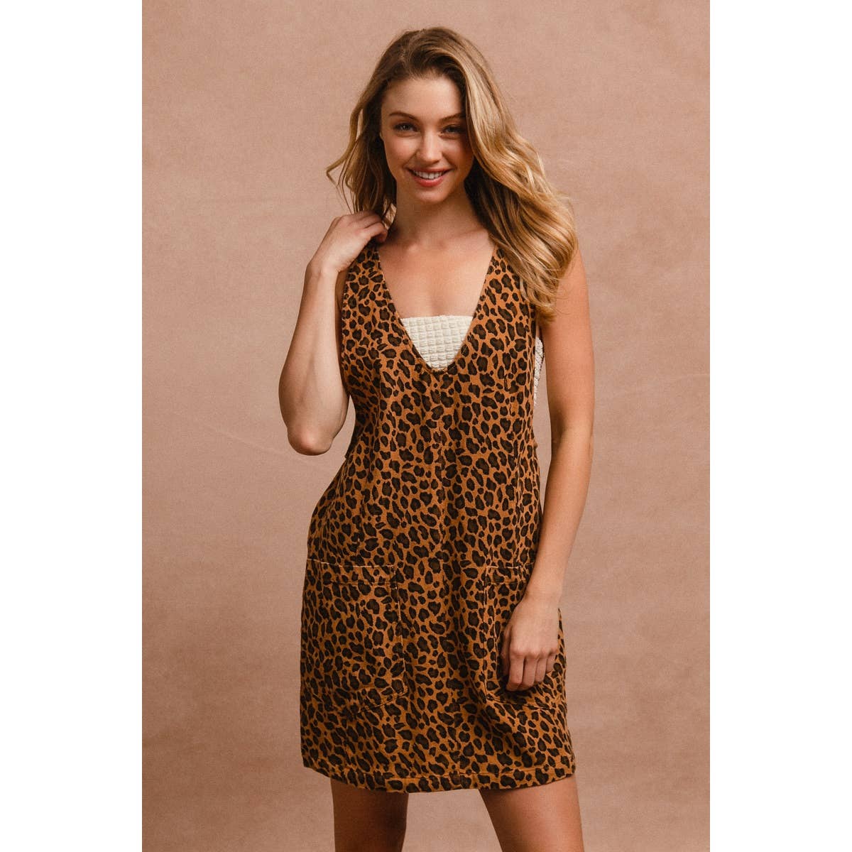 LEOPARD DENIM MINI DRESS