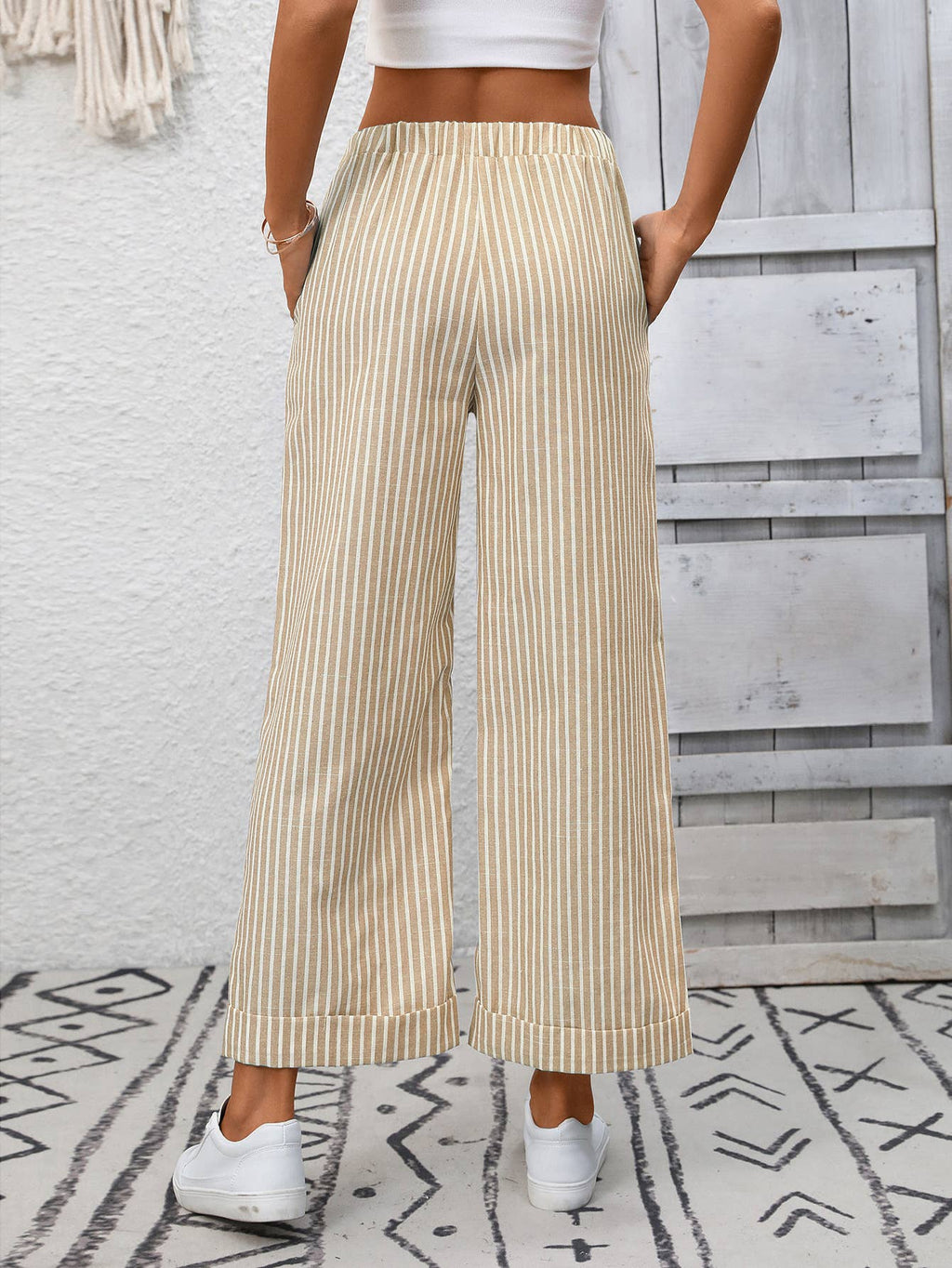 Striped Drawstring Wide Leg Lounge Pants