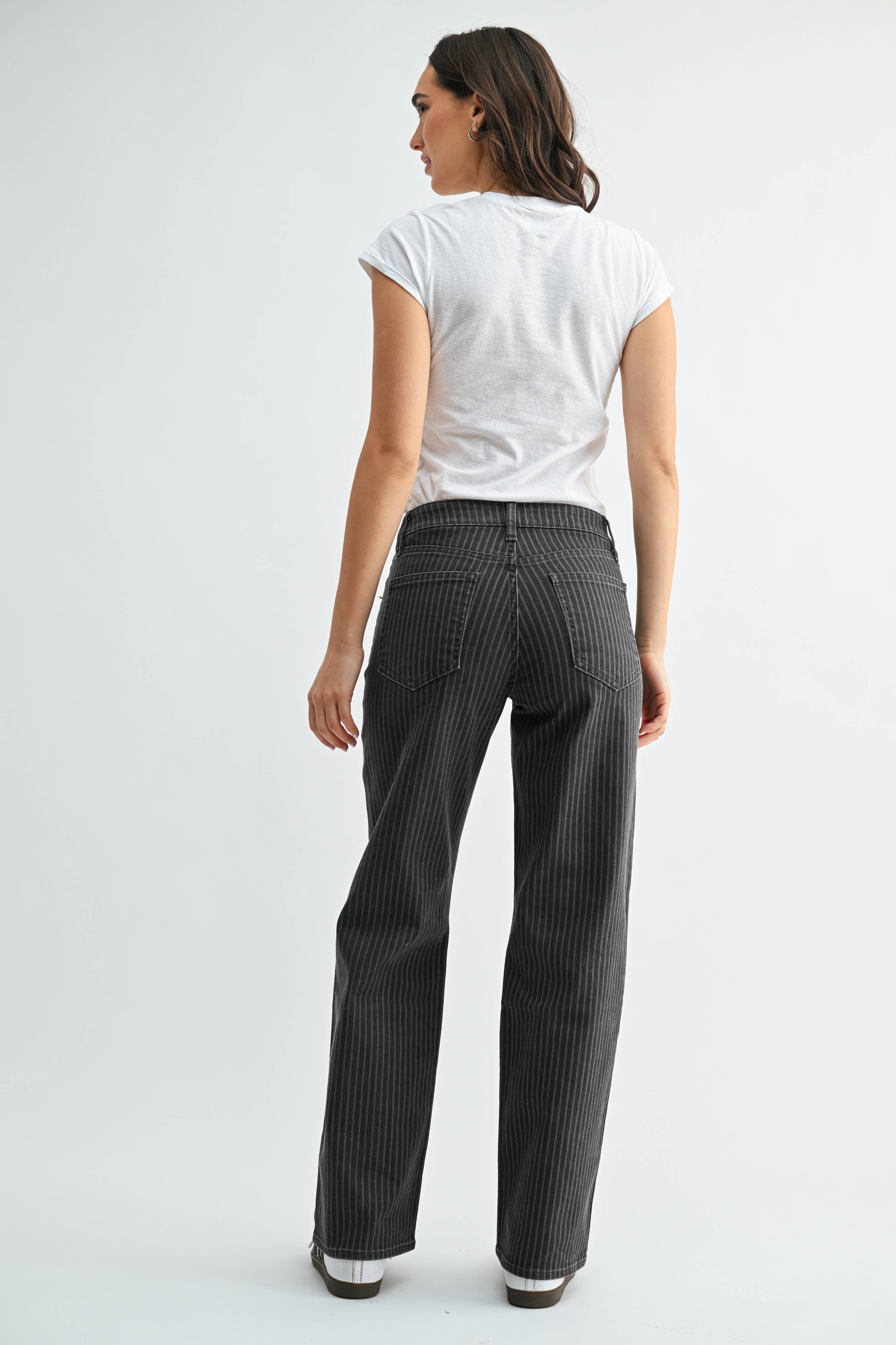 DP791 - GREY STRIPE - High Rise Full Length Straight