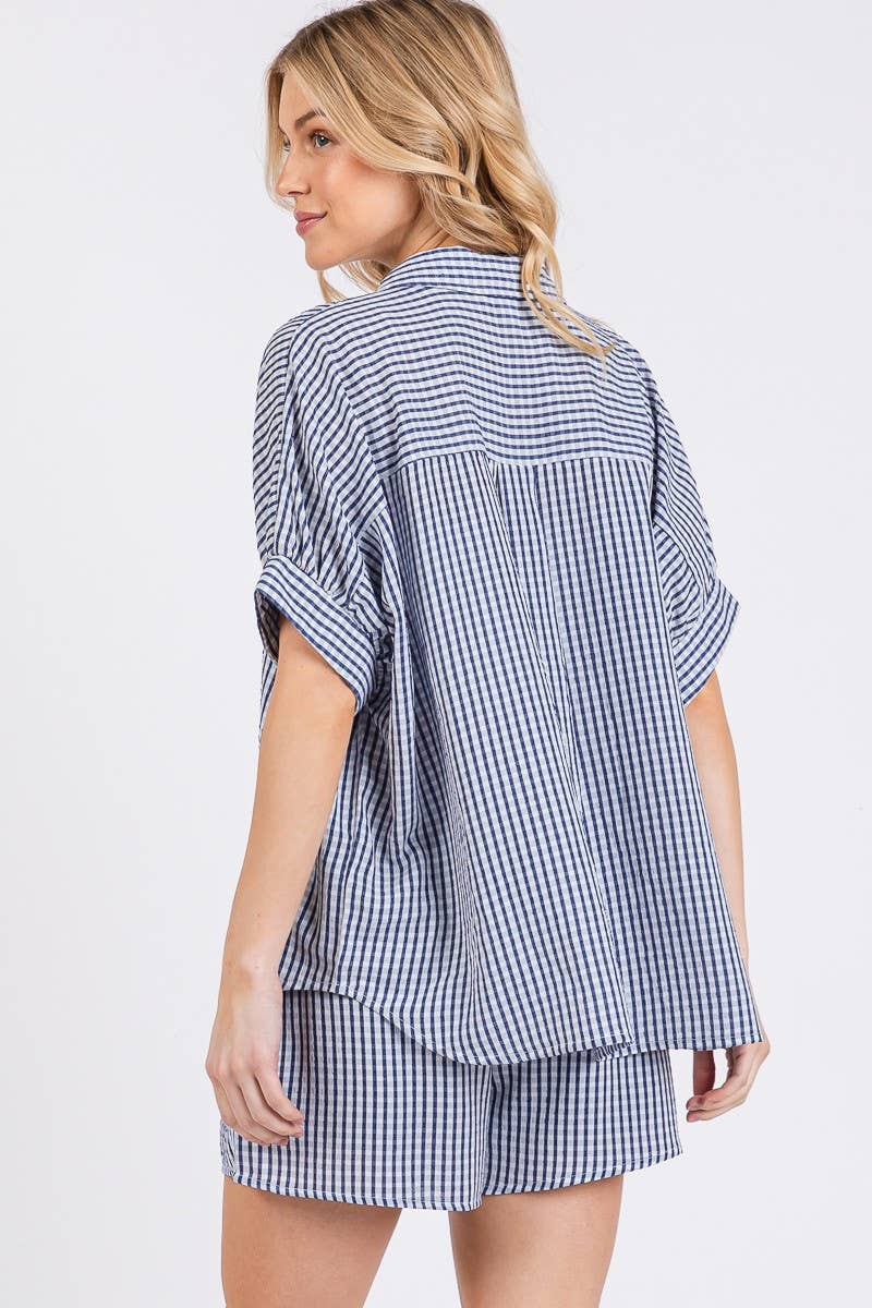 MINI CHECKER BUTTON DOWN TOP AND SHORTS SETS