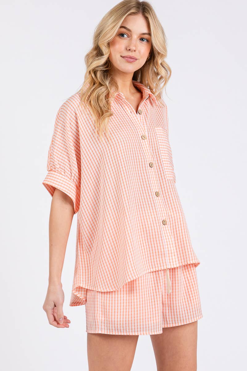 MINI CHECKER BUTTON DOWN TOP AND SHORTS SETS
