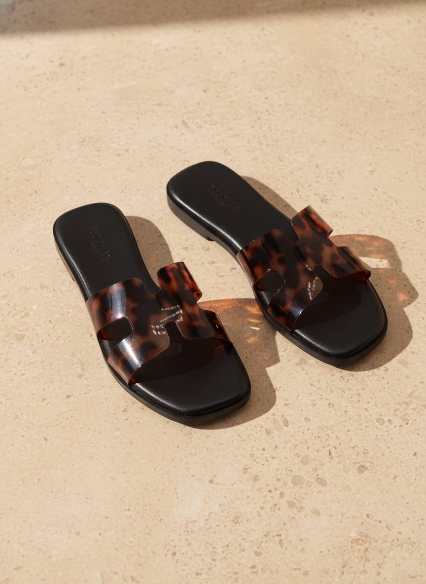 PVC Jelly Slide Sandals H-Cutout Strap Square Toe