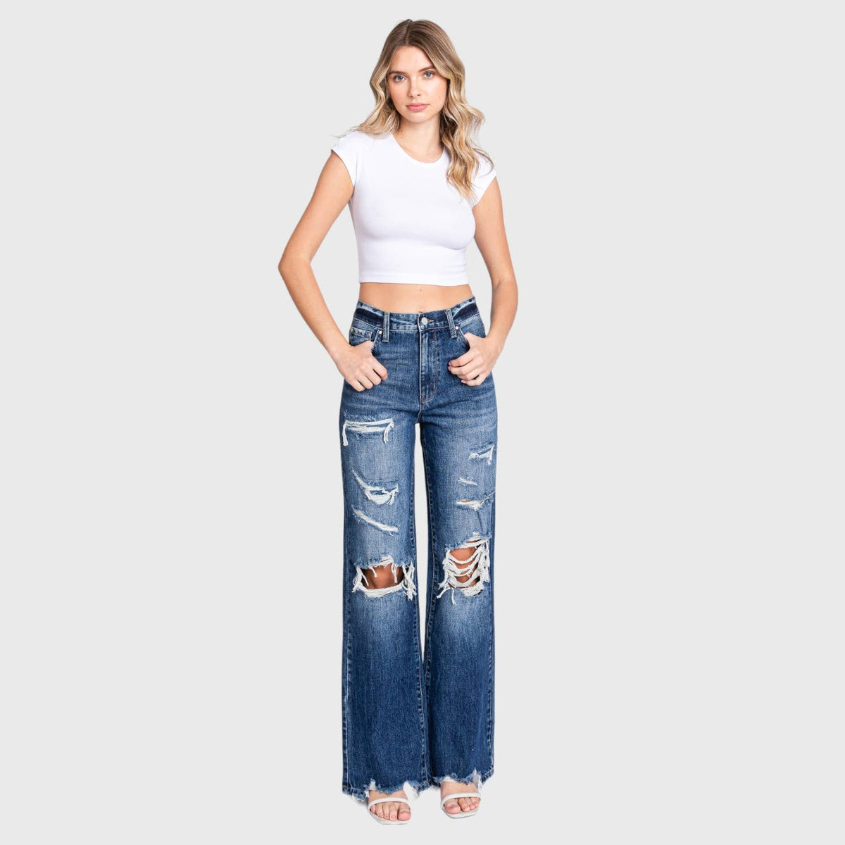HIGH RISE RIGID VINTAGE FLARE W/ PATCH WORK JEANS