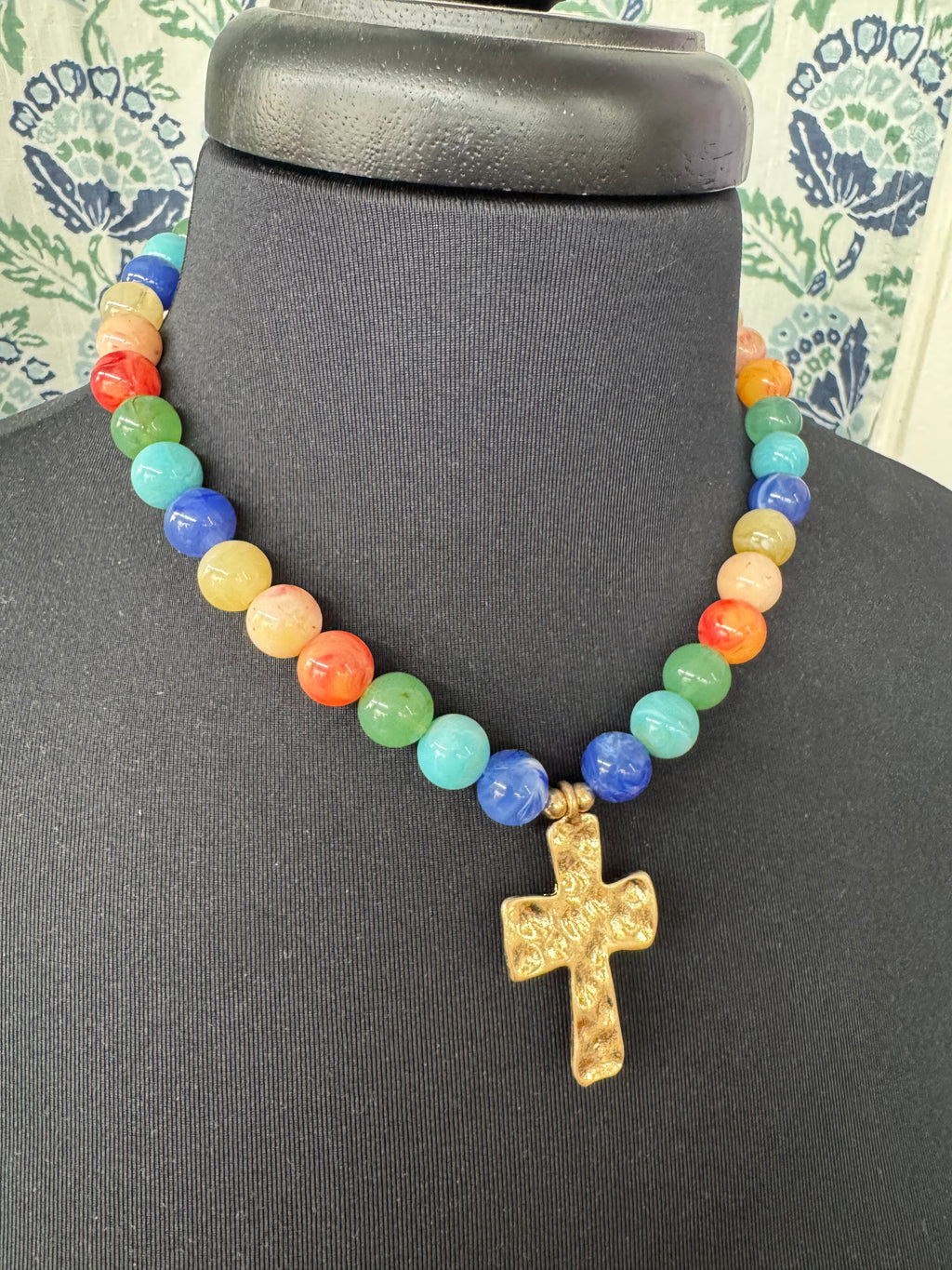 Beaded Necklace with Cross