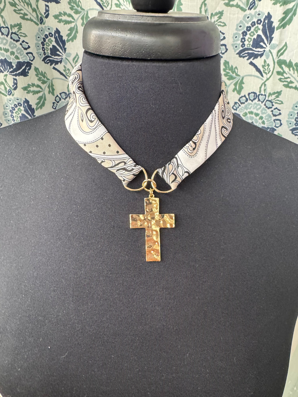 Scarf Necklace with Cross