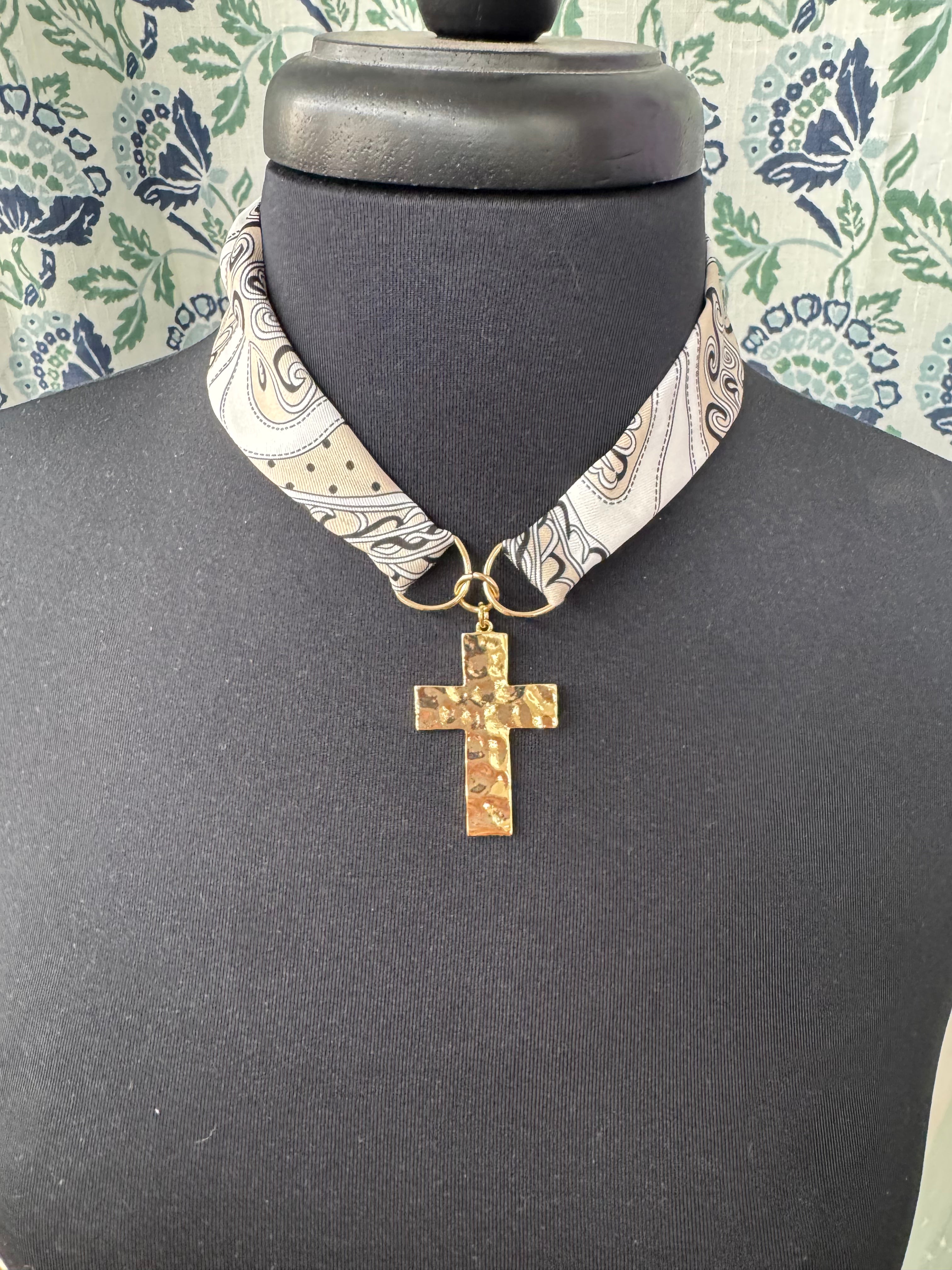 Scarf Necklace with Cross