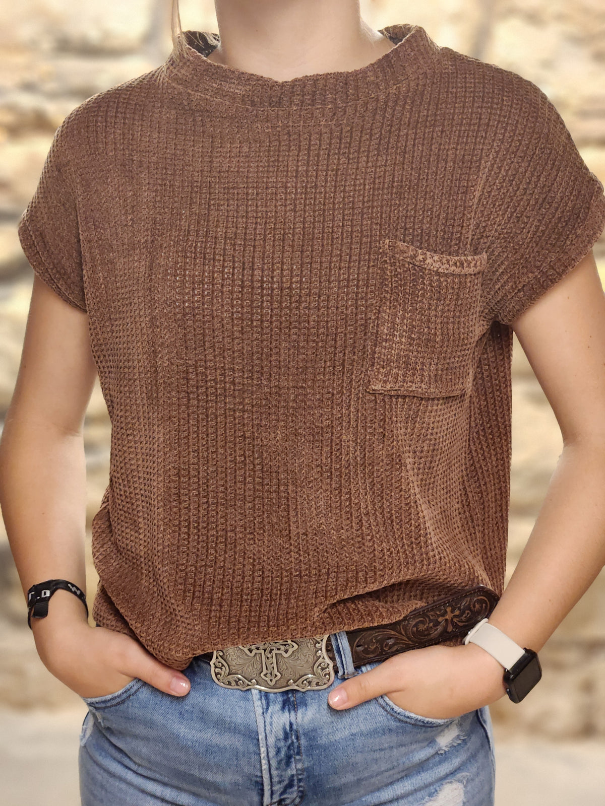 Chenille Short Sleeve Top