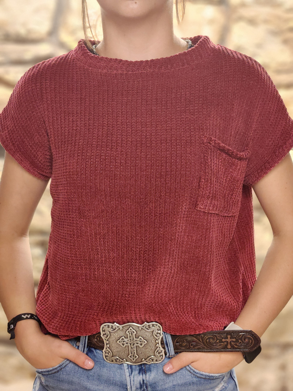 Chenille Short Sleeve Top