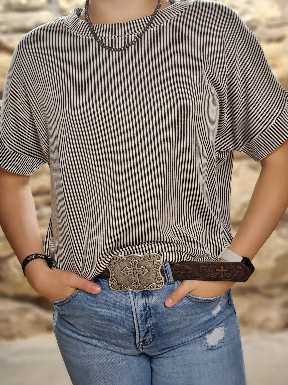 RAISED RIBBED STRIPED TEE