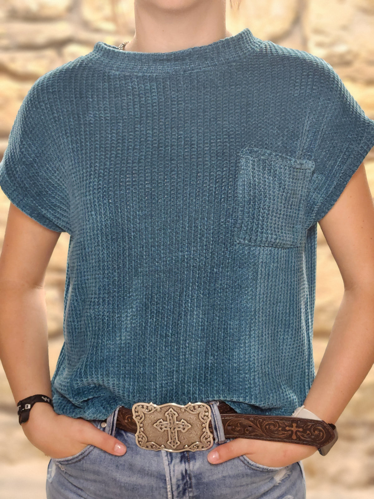 Chenille Short Sleeve Top