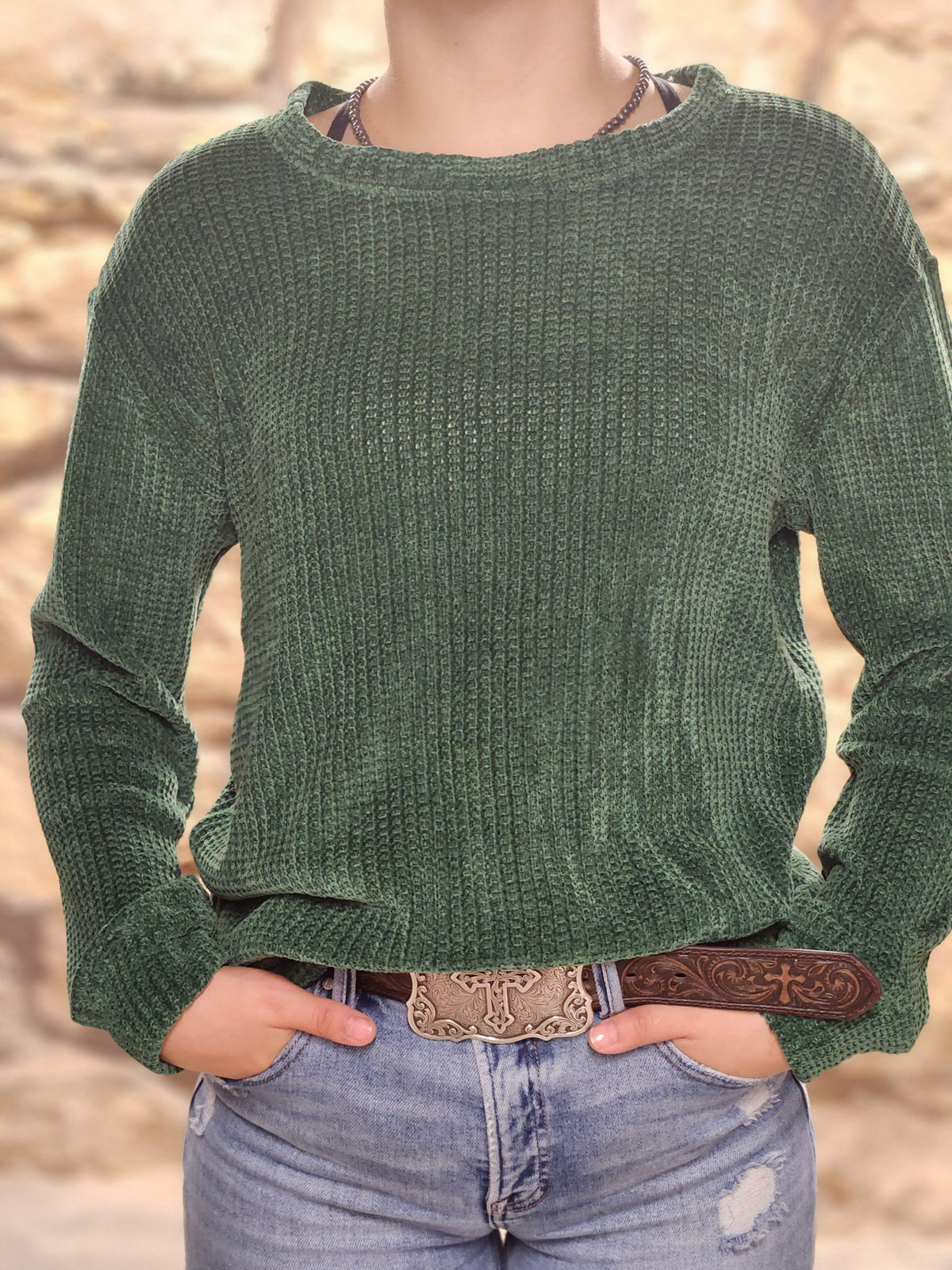 LONG SLEEVE CHENILLE SWEATER
