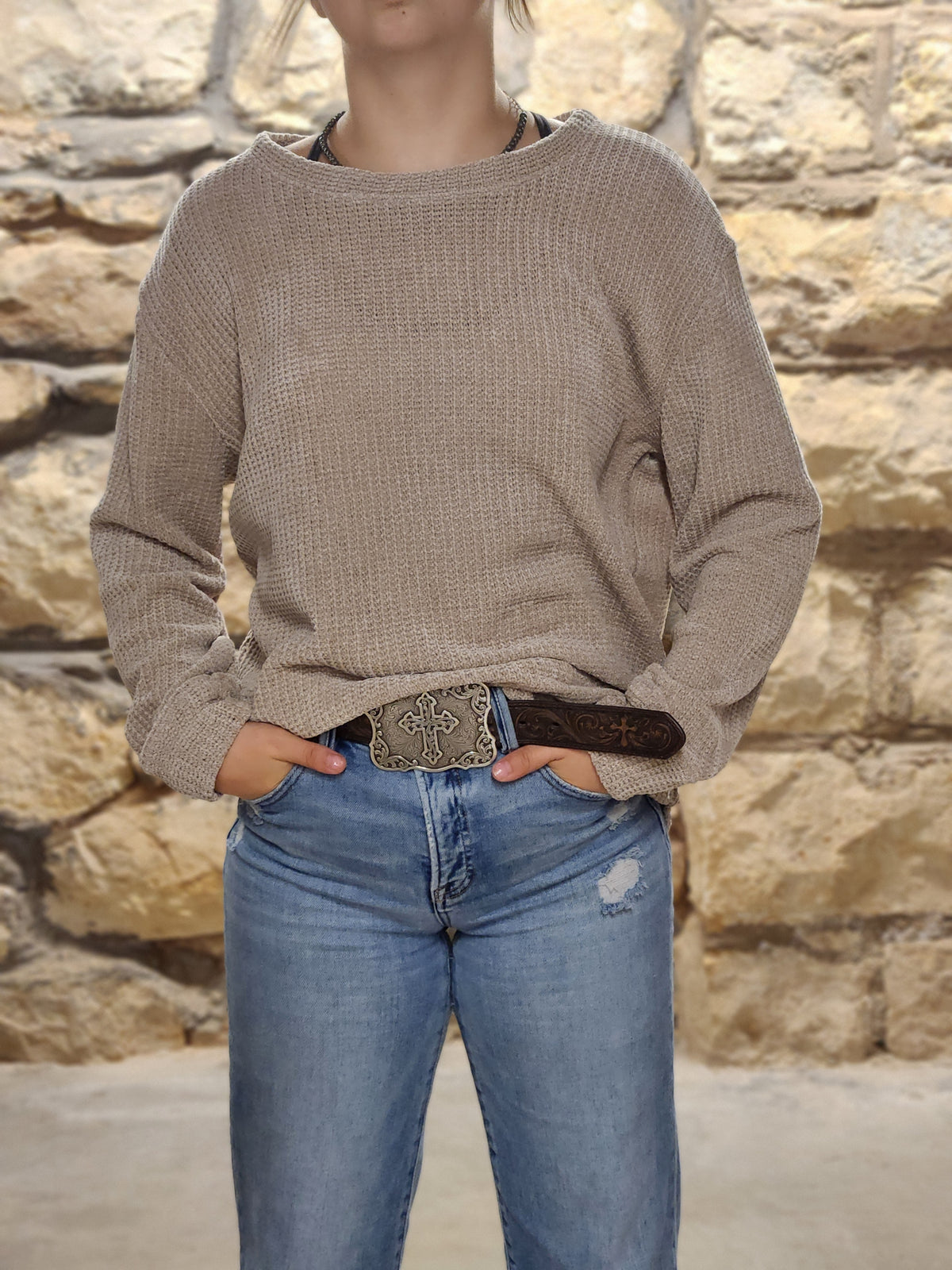 LONG SLEEVE CHENILLE SWEATER