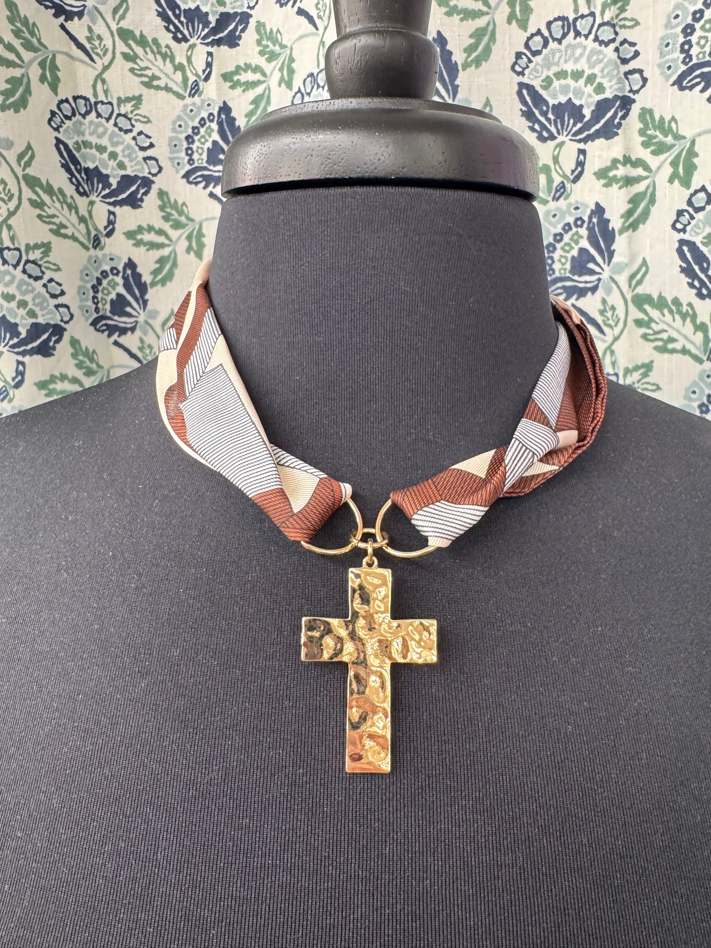 Scarf Necklace with Cross